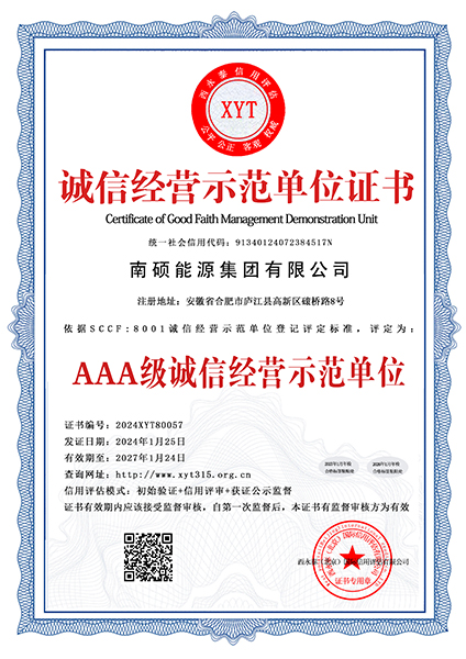 诚信经营示范单位证书